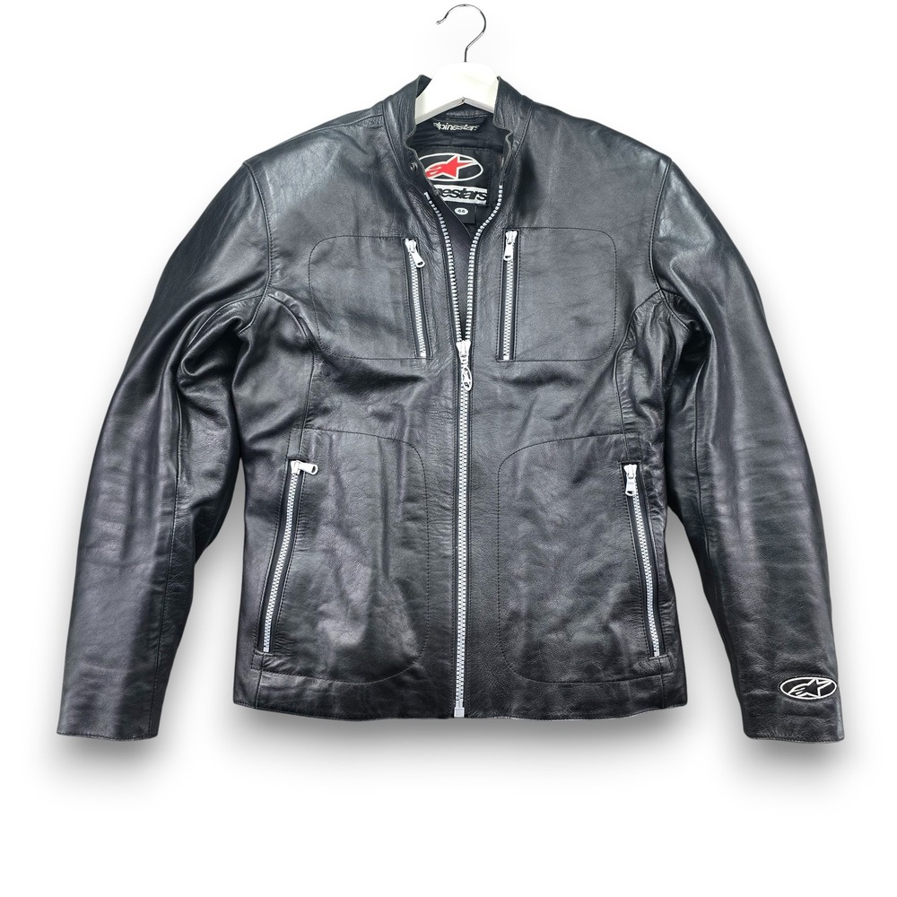 Alpinestars Womens Black Leather Motorcycle Jacket 44 Cafe Racer Quilted Lined